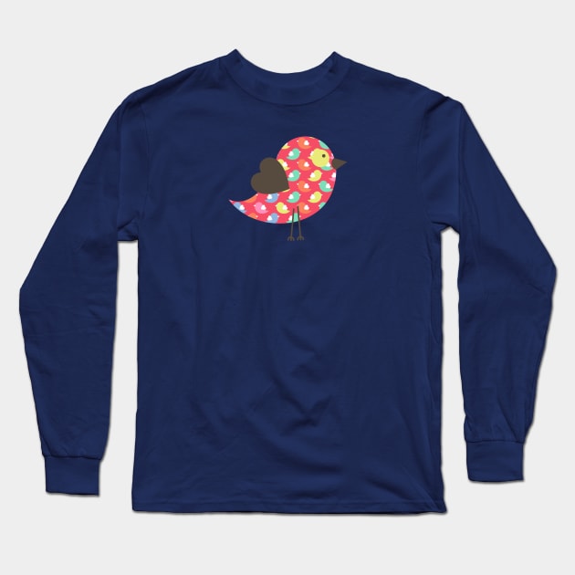 Simple bird pattern - Seamless Bird pattern with dark background Long Sleeve T-Shirt by Senthilkumar Velusamy